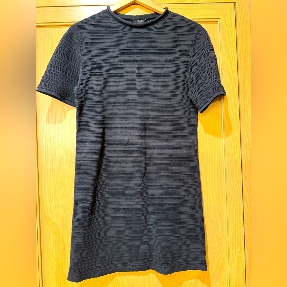 COS Rolled Neck Short Sleeve Cotton Ribbed Dress / xsmall